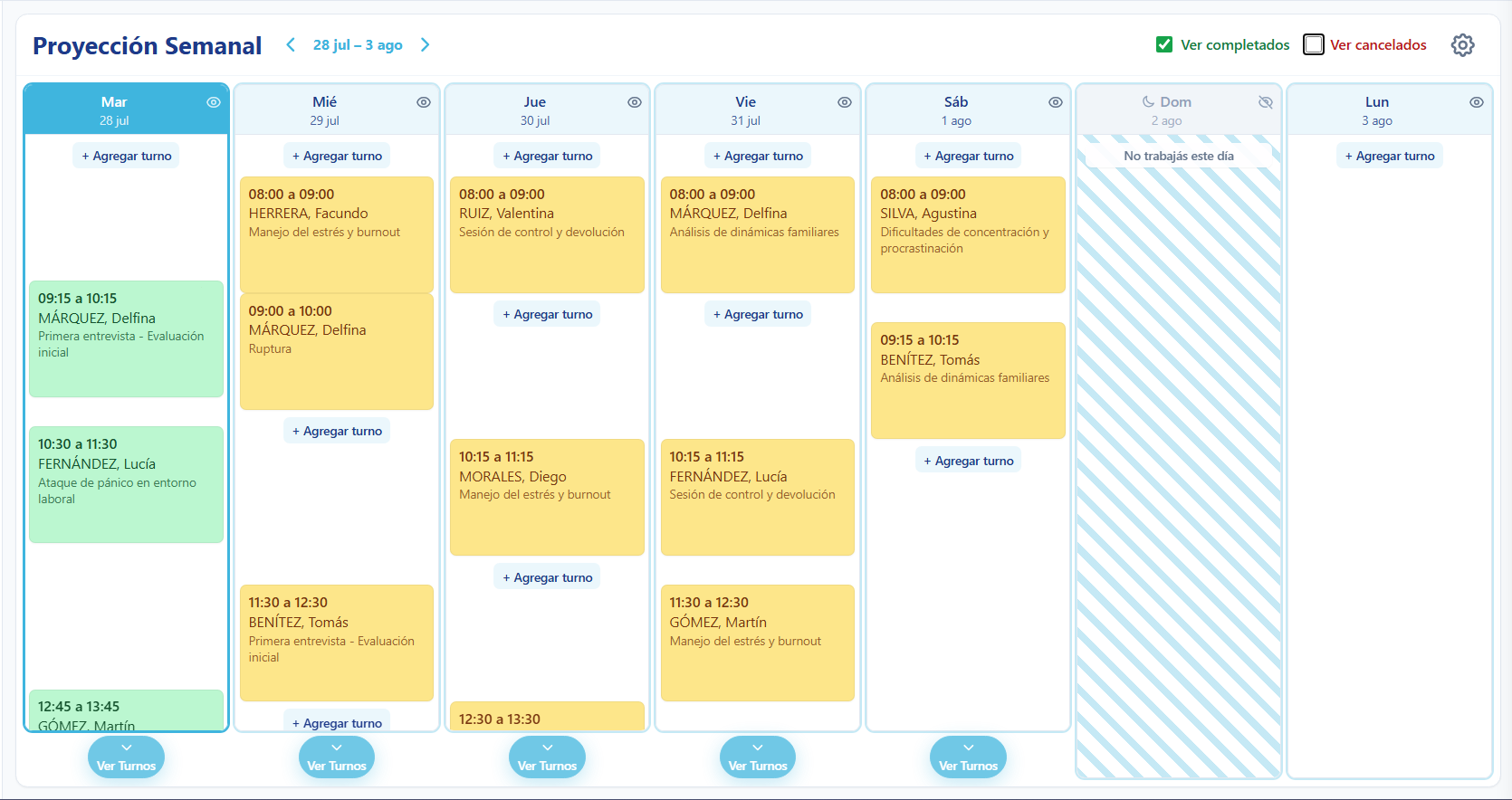 Agenda semanal de Turnando